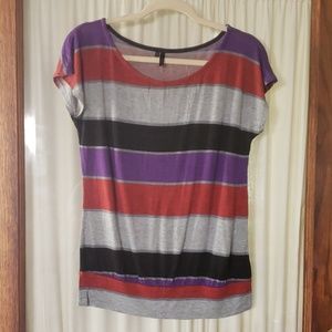 Maurice's ladies sz Med red,black, gray stripe top
